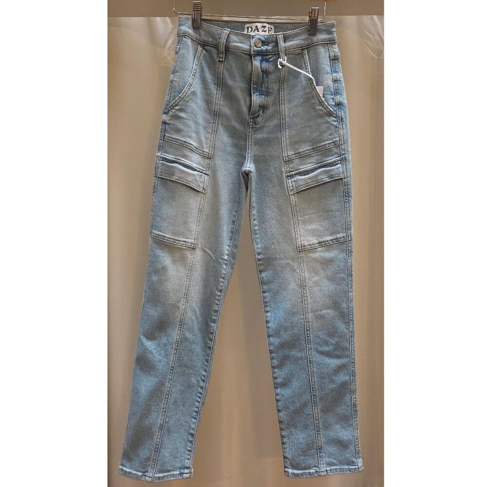 High Rise, Straight Leg, Cargo Pocket Jeans - Daze Denim